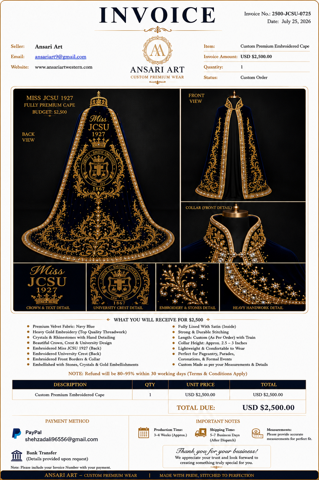 Custom Premium Embroidered Graduation Cape – Luxury Velvet University Crest Cape with Rhinestones, Personalized Pageant & Coronation Cloak, Custom Regalia