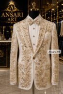 Luxury Ivory White Tuxedo Suit Pearl Crystal Embroidered Groom Suit | Heavy Gold Beaded Men Wedding Suit Regal Party Blazer Custom Tailored