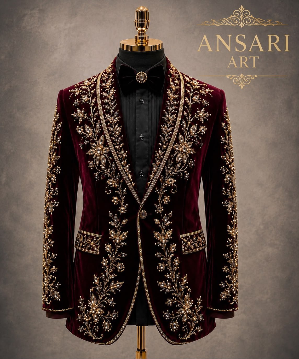 Men's Burgundy Velvet Tuxedo 2Pc Suit, Gold Embroidered Luxury Wedding Suit, Royal Groom Suit, Baroque Formal Jacket, Custom Velvet Suit