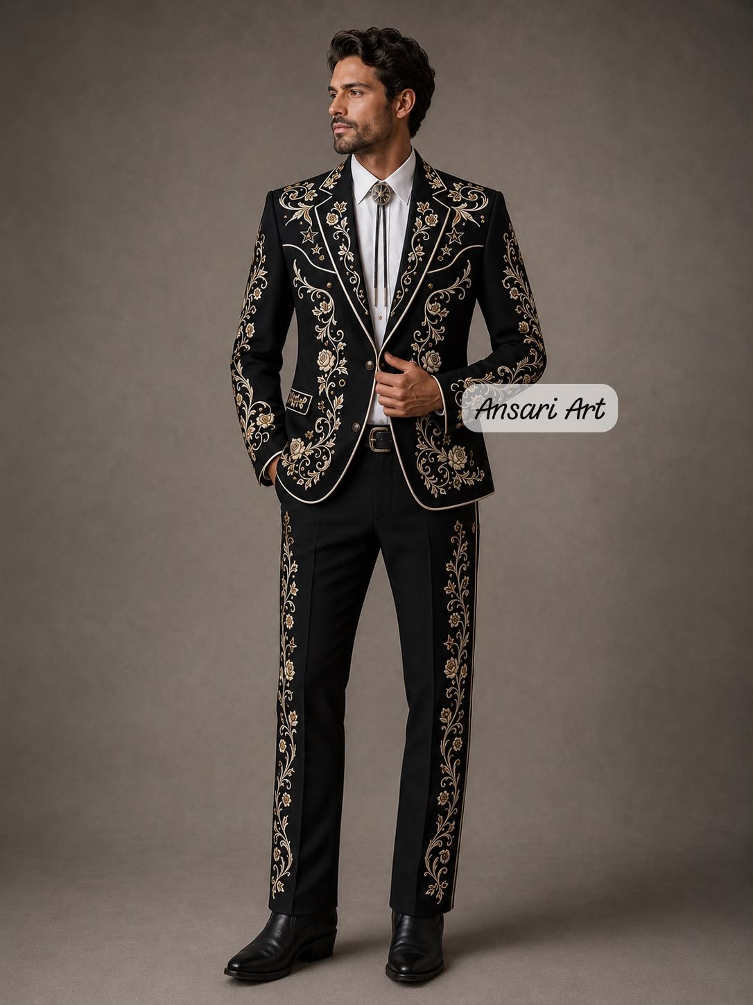 Men's Black Western Suit, Embroidered Cowboy Suit, Custom Nudie Suit, Vintage Country Wedding Suit, Rockabilly Stage Suit, 2Pc Suit